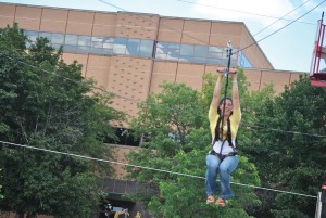 YSU student Jordan Edgell, was one of the 140  students who participated in the welcome week zipline. Photo by Taylor Phillips/ The Jambar.