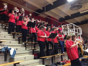 The Youngstown State University pep band performs for the crowd at a basketball game in Beeghly Center. Photo courtesy of Scott Miller.