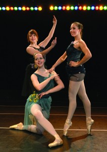 Left to right: Lee Beitzel, Rebecca VanVoorhis and Olivia Bartie will perform a ballet dance titled “Jardin de la Fleur” in the upcoming Dance Ensemble recital. Photo courtesy of Anna Ruscitti.