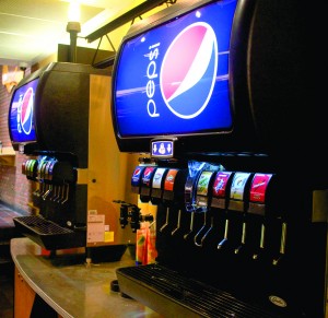 The food court fountain machines are among the first Pepsi stocked machines to arrive on campus. 