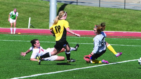 Kathy Baquero (5) scores the game-winning goal against Milwaukee on Sept. 29. The goal was her second game-winning goal of the season. Photo courtesy of Ysu sports information.