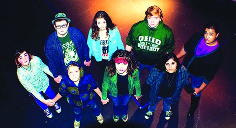Kristopher North’s students of YOUnify, a LGBTQ youth theater in Youngstown. Back row: Chiara, Jayden, Miranda, Joe, Braxton. Front row: Spencer, Keever, Kitty.  Photo Courtesy of Kristopher North. 