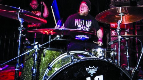 Vocalist Jeff Martin and drummer Jesse Bartz from Columbus rock group Lo-Pan playing a gig last March. Lo-Pan will be headlining a show Saturday at Cedars West End. Photo courtesy of Lo-Pan. 