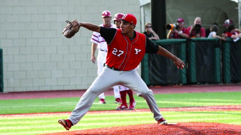 Youngstown State University pitcher Jared Wight (27) picked up the win in the baseball team’s 6-5 win over Wright State University on April 10. Wight’s record improved to 3-2 this season. The win against Wright State was YSU’s only win of the series. Photo courtesy of Ron Stevens. 