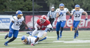 Youngstown State University receiver Andre Stubbs (4) caught six passes for 129 yards, the second highest total of his career.