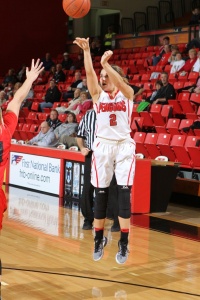 Alison Smolinski shoots a three-pointer. She had a career-high 30 points in the game.
